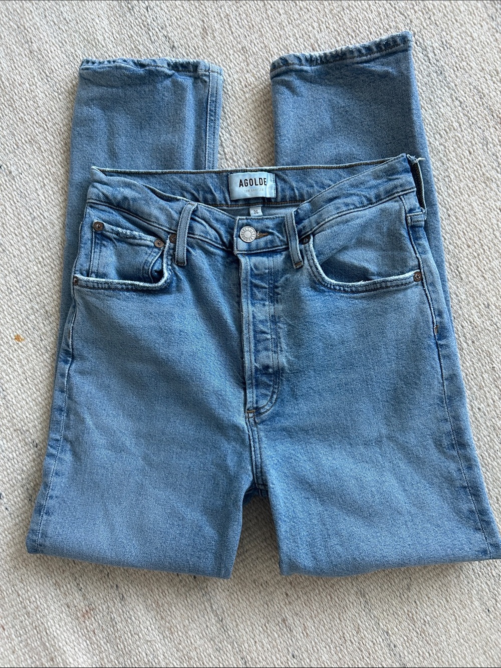 AGOLDE Riley High Rise Straight Crop Jeans in Shiver Wash